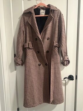 Pimkie Double-Breasted Checked Women’s Trench Coat - Pink/Black